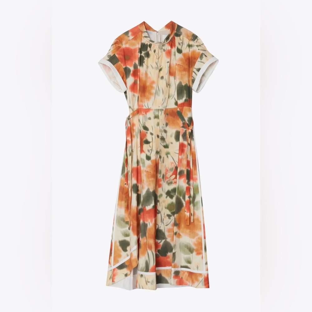 Phillip lim BLURRED MARIGOLD SHORT SLEEVE DRESS WITH ASYMMETRIC PANEL SKIRT